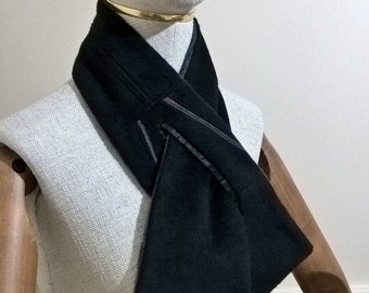 Black Cashmere Scarf Cravat, Mens Upcycled Pull Through Keyhole Neck Warmer