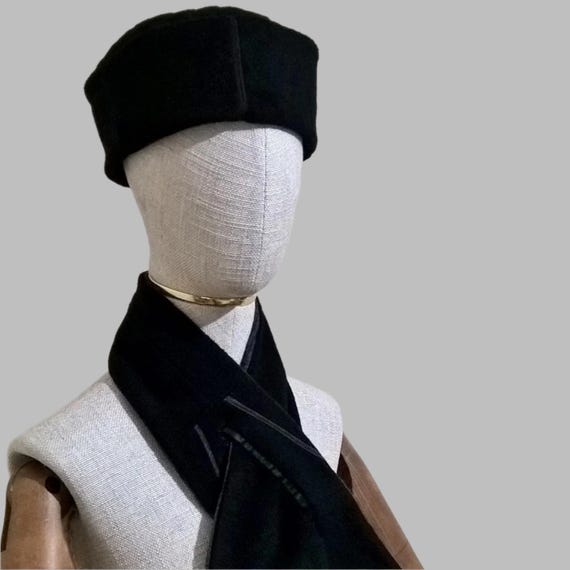 Cashmere Brimless Pillbox Hat, Mens Black Wool Gothic Smoking