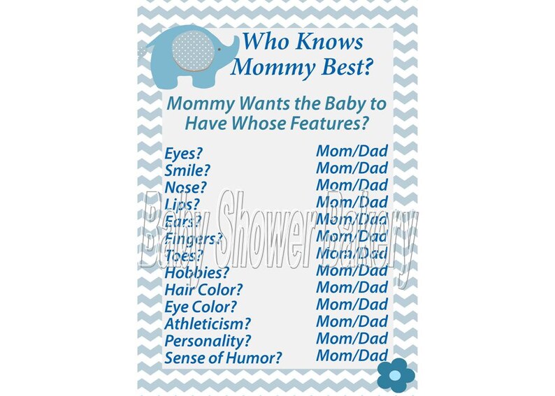 Elephant Baby Shower Game Who Knows Mommy Best Game Blue And Etsy
