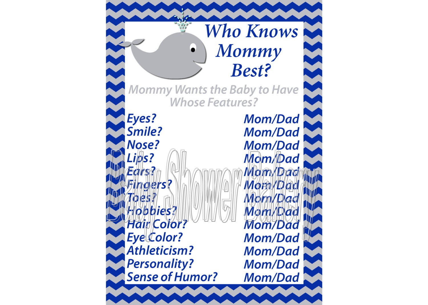 Whale Baby Shower Game Whale Theme Baby Shower Printable Who Etsy