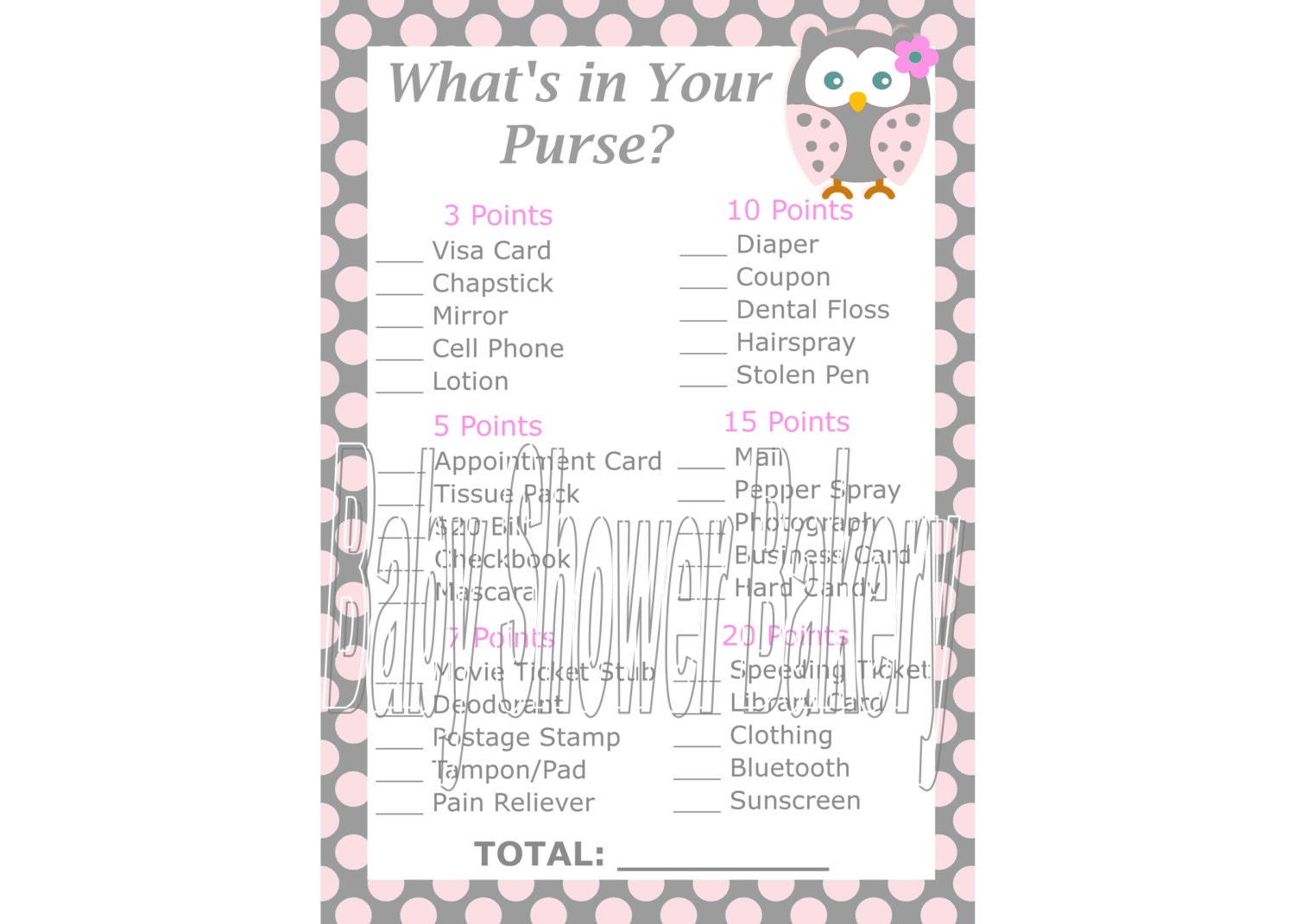 Owl Baby Shower Game Pink Owl Baby Shower Game What's in Etsy