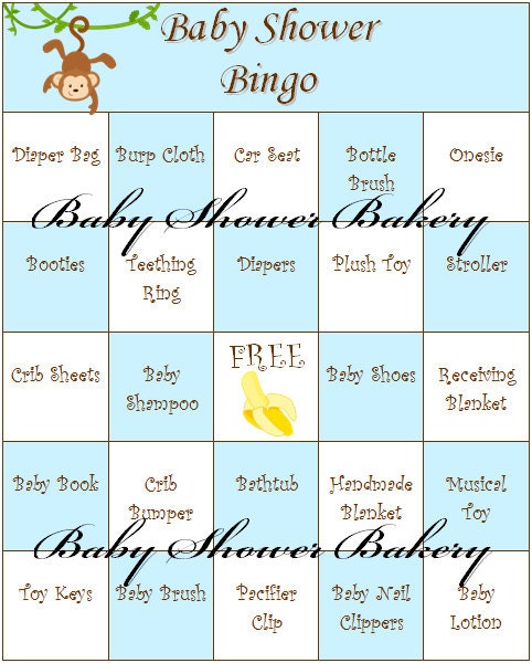 Monkey Baby Shower Bingo Blue Monkey Theme Baby Shower Game - Etsy