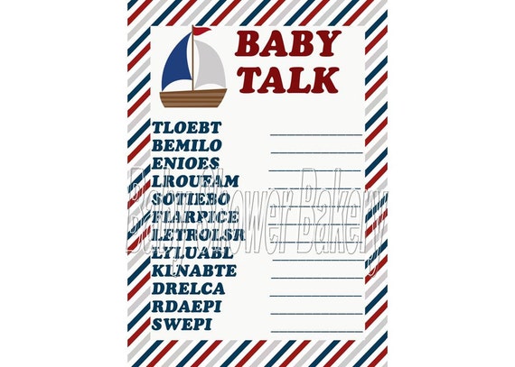 Nautical Baby Shower Game Nautical Theme Baby Word Scramble Etsy