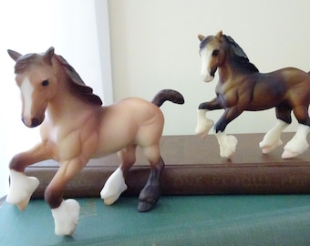 Two, Vintage, Breyer, Stablemates Clydesdales- Dark Bay, Dun- Plastic Horse Figurines- Collectable