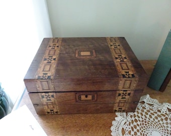 Vintage/Antique Secretary Box/Campaign Box with Inlayed Wood- Travel Box- Victorian- Writing Slope