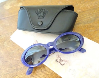 Vintage, Gianni Versace Purple Sunglasses- MOD 527/5 COL 476- Black Medusa Logo-Italy- Original Case