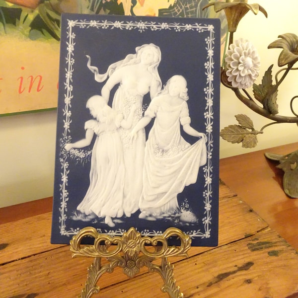 Vintage, Mother’s Day/Muttertag Jasperware Plaque- Mother and Daughters- Villeroy and Boch Ceramic- Blue, White- Made in Germany