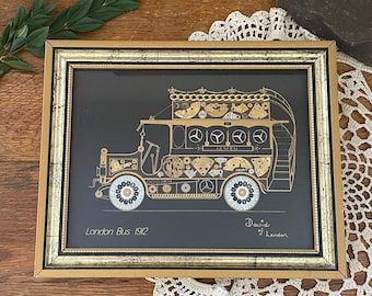 Vintage, David of London Watch Gear Bus Collage- London Bus- 1980s- Horological Montage- Black, Gold