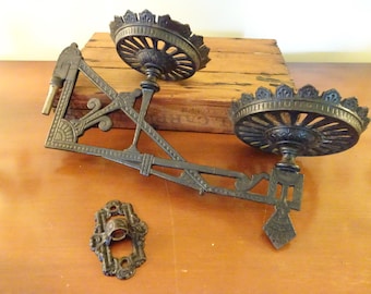 Amazing, Cast Iron, Double, Plant/Oil Lamp Holder- Swing Arm- Complete with Wall Hook- Eastlake Style- Painted Black-Victorian Style