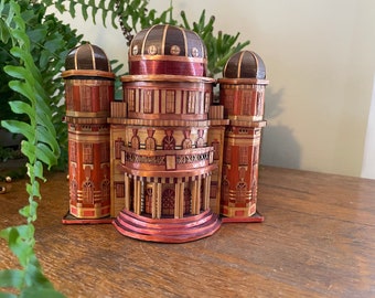 Beautiful, vintage, Reed House Box- Fancy, Domed Building/Theater- Secret Container- Made in China- Collectable- miniatures