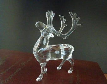 Vintage, Swarovski Reindeer Figurine- Clear Faceted Crystal- #214821- Swan Logo- Exquisite Accents collection