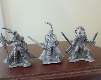 Vintage, Set of 3, Dungeons and Dragons Lead Figurines- Knight, Paladin, Fighters- Tabletop Gaming
