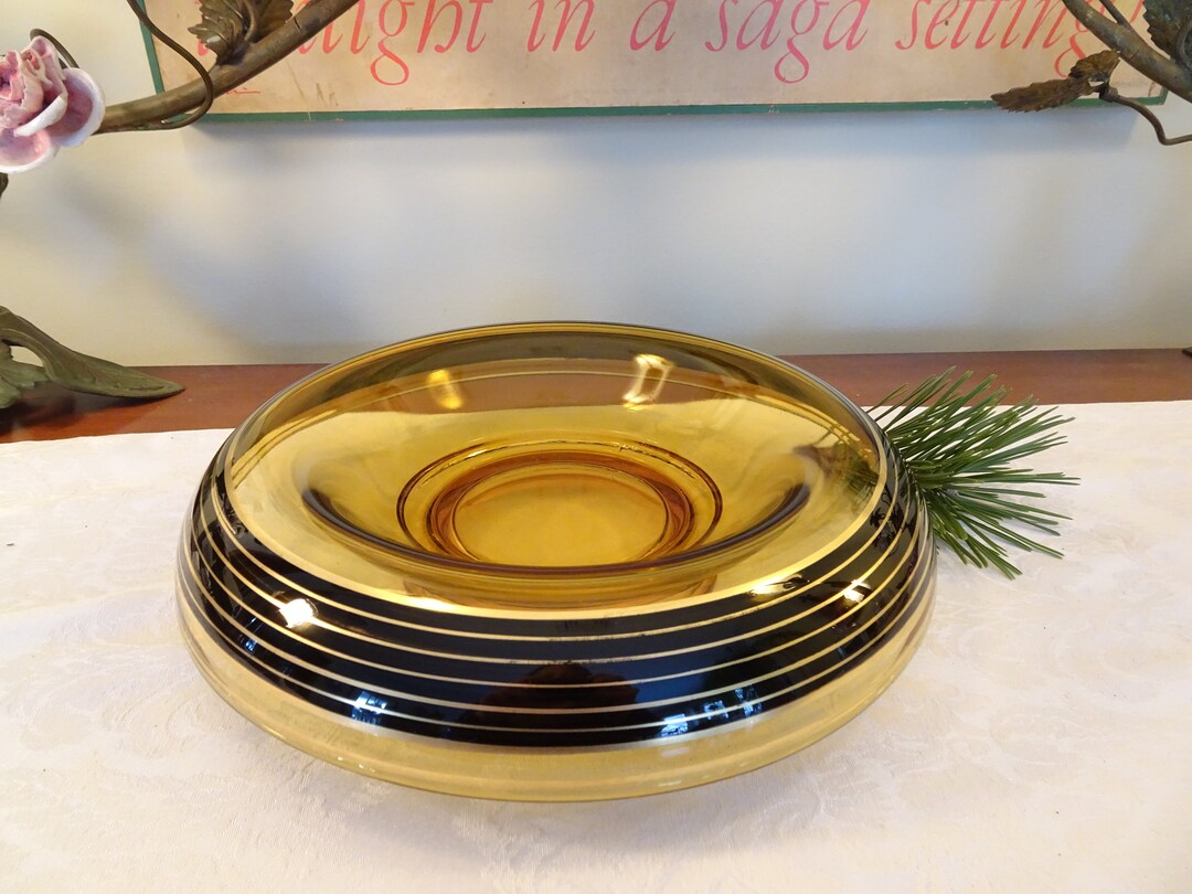 Beautiful Vintage Console Bowl Rolled Edge Amber/gold Etsy