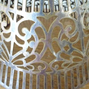 Vintage, Pierced Metal Lamp Shade- Silver Toned Metal, Silver Plate - Art Deco- Candle/Oil Lamp- Cone Shaped image 5