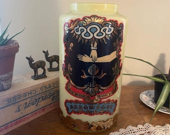 Vintage, Royal Pharmaceutical Arrowroot Jar- Yellow, Glass- 24k Details- Commemorative- 1991
