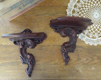 Vintage, Matching Set of 2, Syroco Wood Wall Shelves, Sconces- Syracuse, NY, USA- Flowers