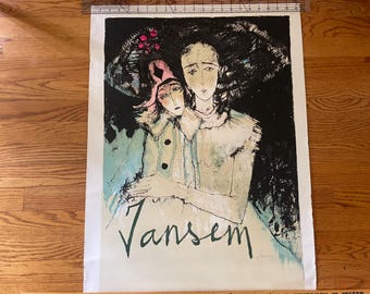 Vintage, Jean Jansem Signed Lithograph/Poster- Poupee A Arliquen- Two Female Figures- 1980- Art Poster- French Armenian Artist- 31X23 Inches
