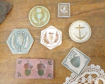 Vintage, Lot of 7, Ceramic Wall Hangings- Rustic Collage Wall- Thistle, Acorns, Anchor, Leaves