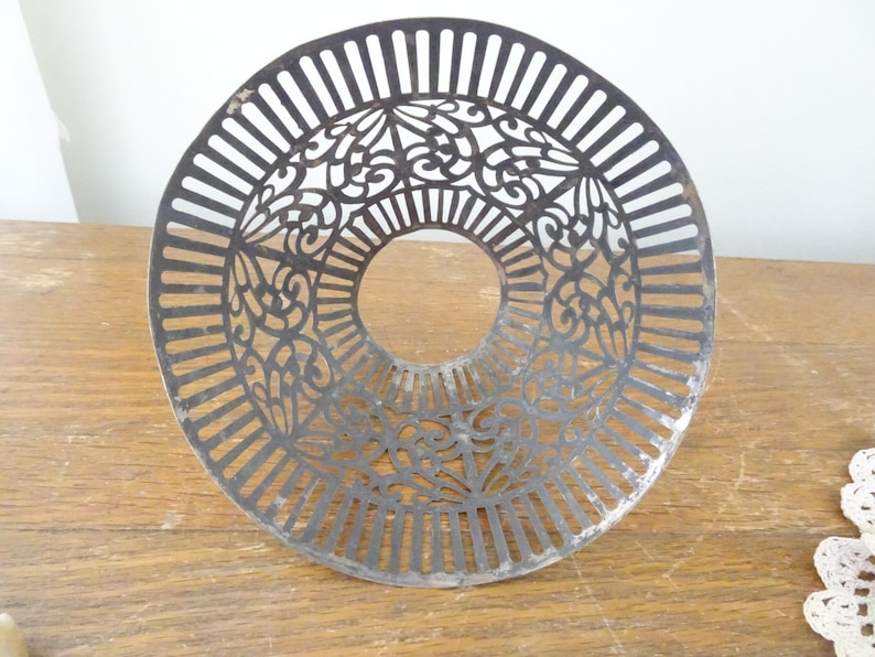 Vintage, Pierced Metal Lamp Shade- Silver Toned Metal, Silver Plate - Art Deco- Candle/Oil Lamp- Cone Shaped image 7