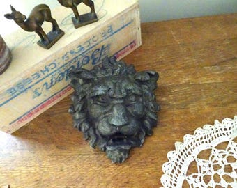 Vintage, Cast Iron Lion Face Wall/Furniture Decoration- Screw on Back- Solid Metal- Architectural- 3D