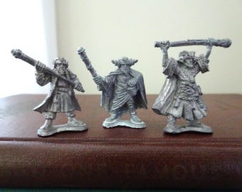 Vintage, Set of 3, Dungeons and Dragons Lead Figurines- Warlocks, Fighters- Tabletop Gaming