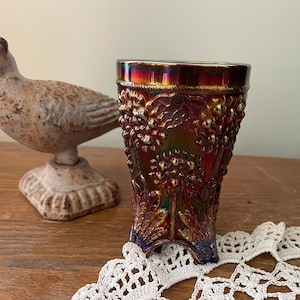 Beautiful, Vintage, Fenton, Orange Tree Iridescent Cup/Tumbler-Collectable Carnival Glass-Cobalt Blue-1910 to 1920s-American Made Art Glass