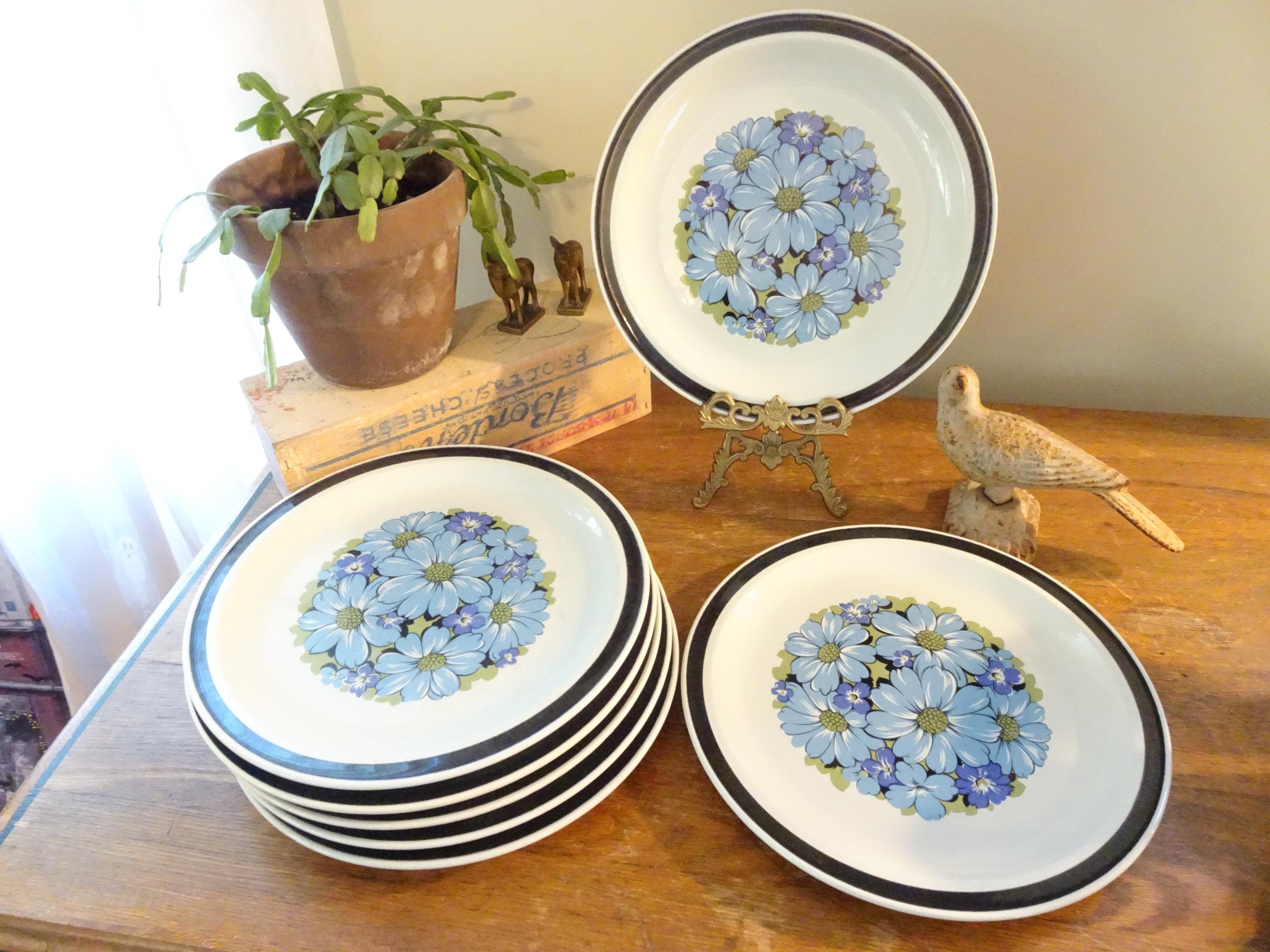 Blue Flower Stoneware Plates - Etsy