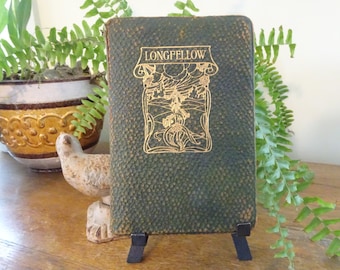Amazing, Antique, Poems of Henry W. Longfellow Book- Leather Bound, Art Nouveau Design- 1901- Thomas and Crowell Publisher