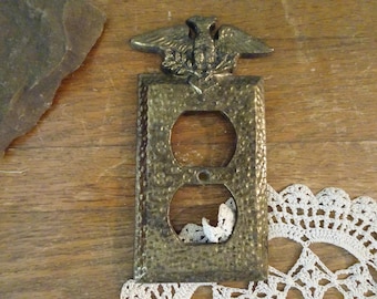 Vintage, Federal Eagle Electrical Socket Outlet Cover- Solid Metal- Colonial Style- Hammered Texture