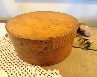 Vintage, Wooden, Shaker Style Pantry Box- Bent Wood- Round Box- Original Lid- Natural Finish- Primitive, Farmhouse