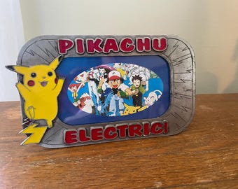 Vintage, Pikachu Electric Pewter Picture Frame- Enameled- 1990s- Pokémon- Easel Backed- Nintendo
