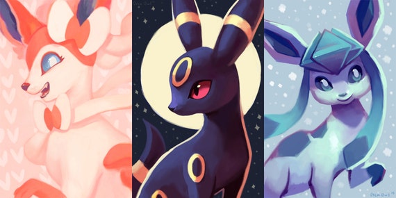 Eeveelutions Pokemon Wall Art Illustration Eevee Sylveon Vaporeon Umbreon