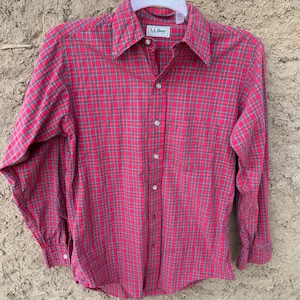 Vintage Mens LL Bean Red Plaid Button Down Long Sleeve shirt