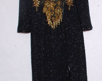 Vintage Beaded Art Deco Silk Formal Gown Size M 10 or 12