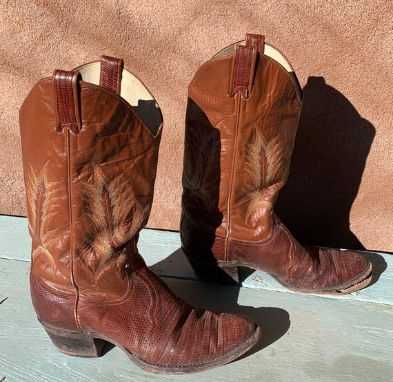 Larry Mahan Brown Lizard Leather Western Boot Size Gem