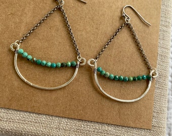 turquoise half moon drop earrings in silver.