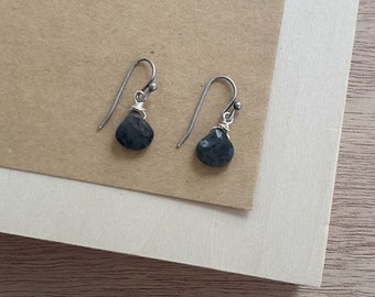 tiny faceted blue labradorite drop earrings in silver.