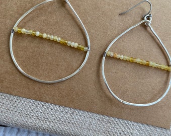 yellow opal life-line hammered hoops in silver.