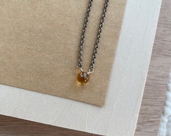 tiny faceted citrine drop gemstone necklace.