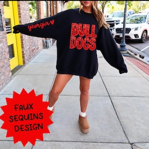 Georgia Bulldogs Sweatshirt, Faux Sequins Womens Bulldogs Pullover, Georgia Football Crewneck, Trendy Gameday Sweatshirt, Gift