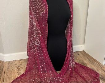 Antique Raspberry and Silver Assuit Shawl