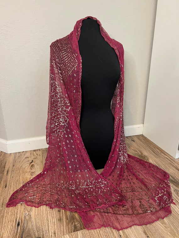Antique Raspberry and Silver Assuit Shawl