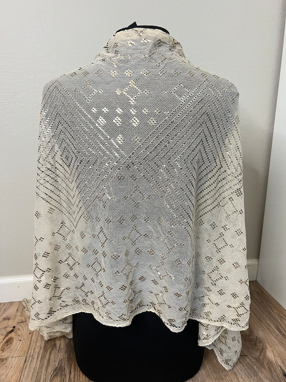 Vintage Cream and Silver Assuit Shawl - image 2