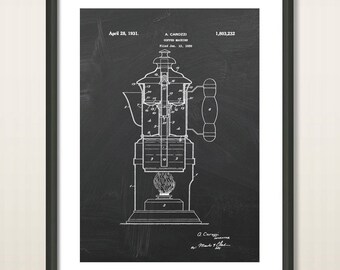 Home Decor Print Art, Coffee Machine Patent Poster, Chalkboard Kitchen Design, Make Coffee, Coffee Pot, Wall Art, Coffee Making Print