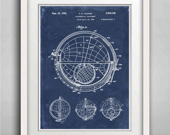 Astronomical Apparatus Patent Print - Globe - Planetary Motion - Educational Astronomy Device - Planetarium Design - Celestial  - World