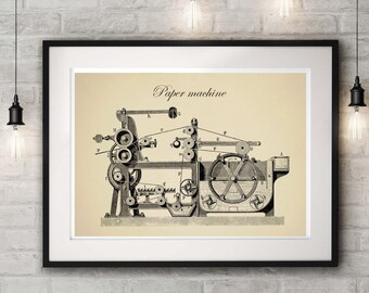 Vintage Paper Machine, Technical Drawing, Gift for Engineer,Industrial Decor, Mechanic Gift, Technology Art