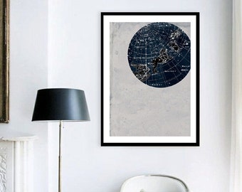 Vintage Inspired Astronomy Print Poster, Constellations,Stars Map,  Zodiac, Gemini, Cancer, Leo, Virgo