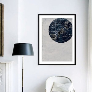 Vintage Inspired Astronomy Print Poster, Constellations,Stars Map,  Zodiac, Gemini, Cancer, Leo, Virgo