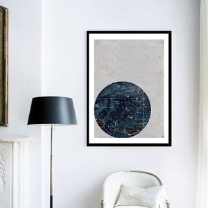 Moon Print Moon Art Print Large Silver Moon Print Wall Art Space