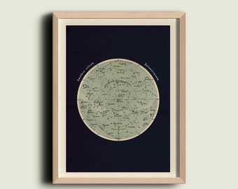 Antique Celestial Sphere Print Astronomy Chart Northern Hemisphere Stars Constellations